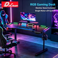 Bureau de jeu en fibre de carbone réglable en hauteur électrique à moteur unique robuste avec éclairage RGB et structure métallique pour configuration PC