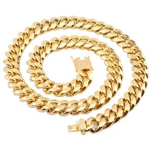 6mm-18mm Cubano Banhado A Ouro Colar De Aço Inoxidável & Pulseira Conjunto com Zircon Iced Link Chain para Presente De Aniversário - Product Image 3