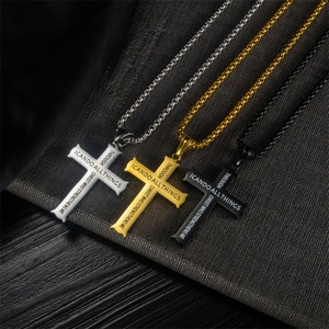 Collar Cristiano con Cruz de Acero Inoxidable, Bañado en Oro, con la Frase Filipenses 4:13, Puedo Hacer Todo - Product Image 6