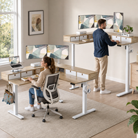 Bureau debout en forme de L moderne avec hauteur réglable et support double écran, bureau écologique pour la maison ou le bureau à domicile