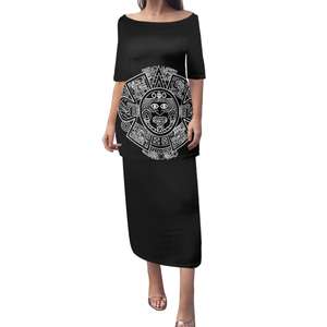 Haute qualité respirant <span class=keywords><strong>aztèque</strong></span> mexique <span class=keywords><strong>tatouage</strong></span> robes de soirée femmes dame élégant personnalisé mexicain été 2 pièces ensemble robe de soirée - Product Image 4
