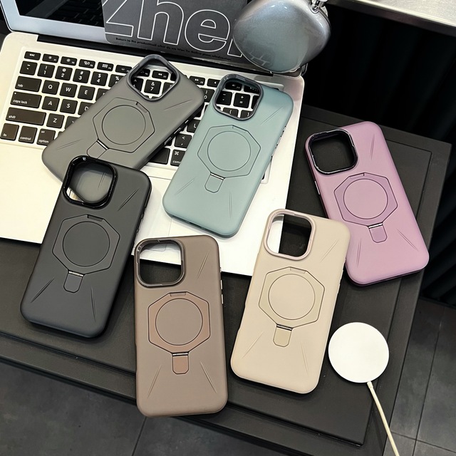 Luxury Matte Magnetic Phone Case for IPhone 12 13 Pro Max 14 15 16 Plus With Metal Ring Stand Wireless Charging Shockproof Cover