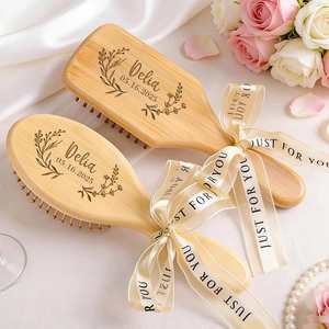 <b>Personalised</b> Wooden <b>Hair</b> <b>Brush</b>, Air Cushion <b>Brush</b> with Engraved Name, Custom Bridesmaid Proposal Gift, Wedding Favors - Product Image 1