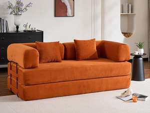 أريكة سرير قابلة للتحويل مع وسادة أسطوانية، فرشة قابلة للطي من قماش الكوردروي، إطار ثابت الشكل، أريكة أرضية لغرفة المعيشة - Product Image 5