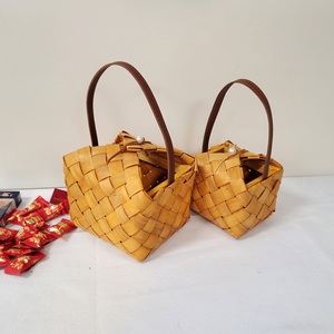 Modern <strong>Rectangle</strong> <strong>Storage</strong> <strong>Basket</strong> with Leather Handle Wooden Gift <strong>Basket</strong> for Food Use - Product Image 5