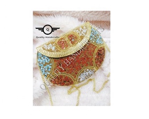 Bolso de Mano de Verano para Mujer, Diseño de Lunares de Latón, 22 cm de Diámetro, Decoración con Cuentas, Cierre de Solapa / Bolso de Mano / - Product Image 3