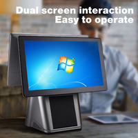 Mesin Kasir Layar Ganda 15/15.6 Inci Sistem Terminal Pos All-in-One Windows/Android untuk Retail dengan Printer Thermal