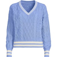 Pull en maille torsadée col en V personnalisé style universitaire, haut en maille à rayures rétro, pull pour femme