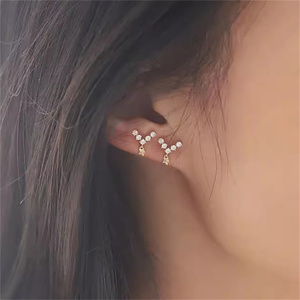 ROXI Boucles d'oreilles en argent sterling 925 en forme de V entièrement incrustées de zircon, petites étoiles mignonnes, pour femmes, clous d'oreilles S925 - Product Image 4
