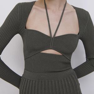 Nuevo Vestido de Punto Elegante y Cómodo de Manga Larga con Aberturas y Cuello en V - Product Image 5