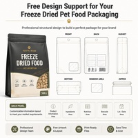 Sac pour aliments pour animaux de compagnie lyophilisés à fond plat, imprimé sur mesure, avec fermeture éclair, pour aliments pour chiens, aliments pour chats et emballage de marque privée