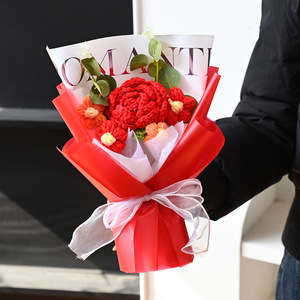 New Arrival Woolen Crochet <strong>Flower</strong> Bouquet with Box &amp; Light Home Decor Desktop Atmosphere <strong>Display</strong> for Valentine Day Birthday Gift - Product Image 5