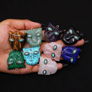 אבן חן מגולפת חצי יקרה תליון קסם ראש נמר אבנים טבעיות רוז קוורץ מלאכיט 18K זהב פאנק סִגְנוֹן מתנה לשני המינים - Product Image 5