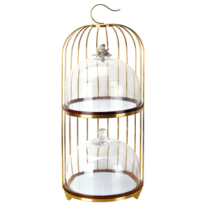 Lussuoso Porta Dessert a Gabbia d'Oro a 2 Piani con Cupola in <span class=keywords><strong>Vetro</strong></span> per Feste del Tè Pomeridiano - Product Image 2