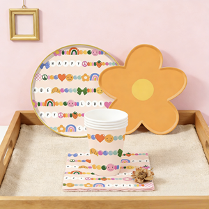 DAMAI Floral Kids Happy Birthday Party Supplies Girls Rainbow Orange Flower Shape <b>Disposable</b> <b>Tableware</b> Paper Napkins Cups Plates - Product Image 1