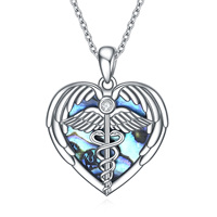 Design classique en argent sterling 925 coquille d'ormeau sceptre amulette ailes d'ange collier pendentif coeur
