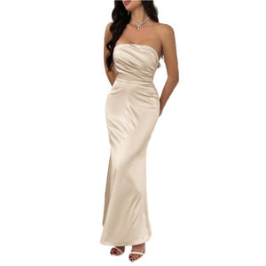 高級ストレッチサテンイブニングガウンセクシーバックレスロングドレスフォーマルプロムウェディングゲストウェア - Product Image 1