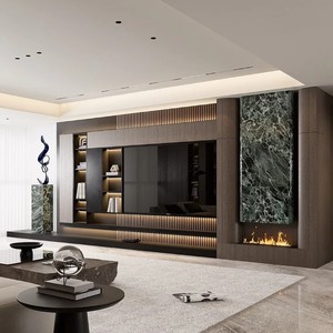 Mobile <span class=keywords><strong>TV</strong></span> in Legno Moderno con Camino e Schermo LED, Design a Parete, <span class=keywords><strong>Dimensioni</strong></span> Personalizzabili, Stoccaggio Multifunzionale - Product Image 2