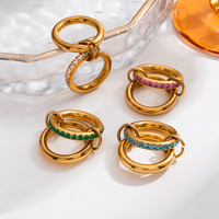 Bague empilable double couche en zircon coloré plaqué or PVD 18 carats pour femme, bijoux en acier inoxydable, cadeau