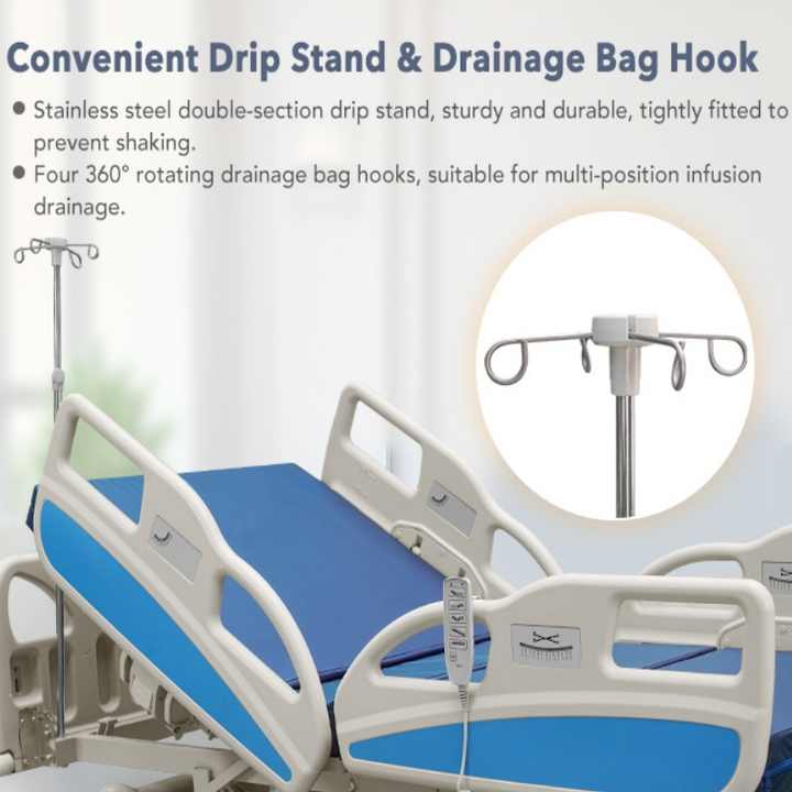 Cama Clínica Eléctrica de Hospital para Paciente con 5 Funciones para UCI y Colchón Incluido