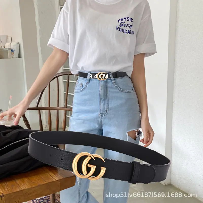 Classic Fashion Trend Women's Belt Double Ring G-Button Design Belt Personality Jeans Dress Belt Women