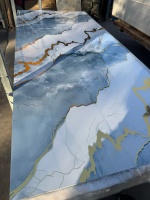 Planche en PVC marbré brillant, résistante aux UV, imperméable, ignifuge, enroulable, revêtement UV, 1220*2440mm, pour la décoration murale