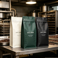 Sacs à café en gros personnalisés avec logo, fond plat, en BOPP/VMPET/PE, avec fermeture éclair et valve unidirectionnelle