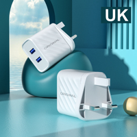 Chargeur mural double USB standard britannique Cantell 10W, emballage de vente au détail, adaptateur d'alimentation multi-ports USB à charge rapide pour appareil photo mobile