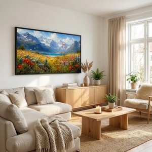 Peinture Alpine Bloom Meadow, toile texturée faite à la main, décoration pour la maison, l'hôtel, l'intérieur, grande œuvre d'art décorative - Product Image 3