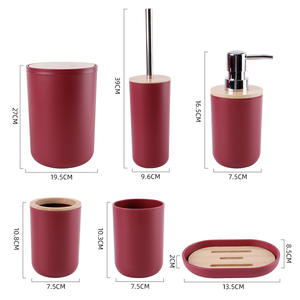 Six-Piece <strong>Bamboo</strong> Cover Bathroom Storage Rack <strong>Set</strong> Plastic <strong>Wash</strong> Rack Toothbrush Holder Trash Can Household Item New - Product Image 2