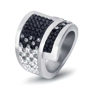 Bague en acier inoxydable noir et blanc double couche, style européen et américain, incrustée de diamants de 18 mm, bijoux de fête pour femme - Product Image 5