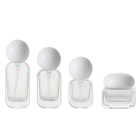 Ensemble d'emballages de luxe givrés pour soins de la peau avec couvercle sphérique unique, flacon et pot en verre de 20 ml à 120 ml pour marque de cosmétiques bio