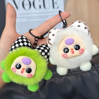Nouveau porte-clés de voiture en fausse fourrure de lapin Rex avec nœud papillon et boule de charbon, pendentif de sac en forme de poupée de dessin animé exquise, fait main