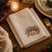 Serviettes de table de Noël brodées de luxe en mélange de lin naturel, réutilisables pour la maison, la cuisine et la table des fêtes