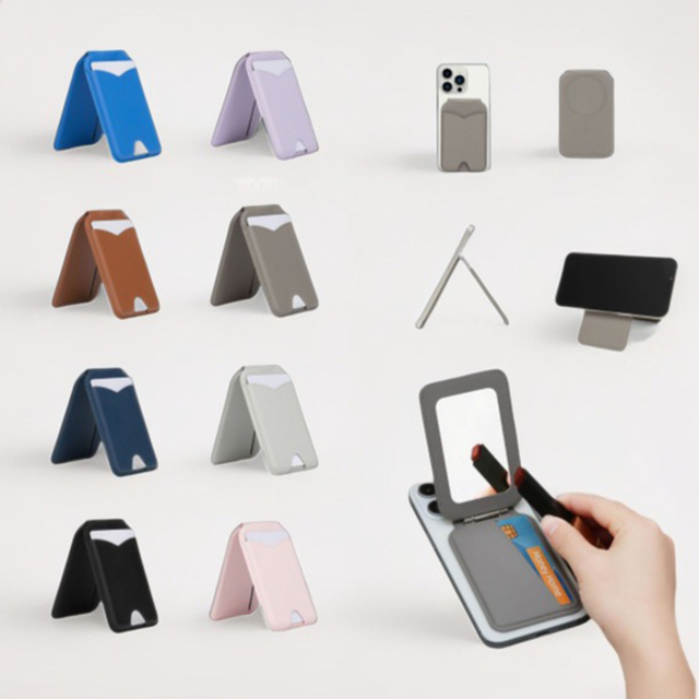 Wholesale Vegan Leather Magnetic Wallet Flip Magnetic Card Holder Detachable Strong Magnetic Folding Phone Wallet with Mirror