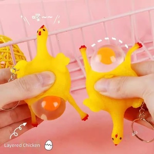 Porte-clés amusant poule pondeuse, jouet à presser, poulet jaune, jouet de farce, porte-clés créatif en caoutchouc anti-stress - Product Image 2