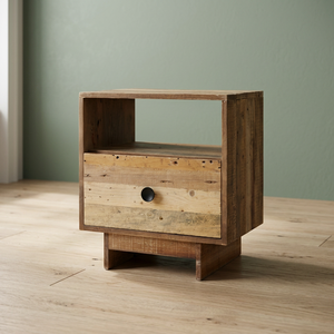 Meuble de rangement vintage industriel en bois de manguier massif à 1 tiroir, design antique, pour chambre, appartement, salon - Product Image 2