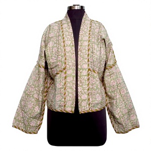Indian Handmade <b>Kantha</b> <b>Jacket</b> Women 100% Cotton Eco-Friendly Breathable Logo Floral Print Short Length Full Sleeve Winter Autumn - Product Image 1