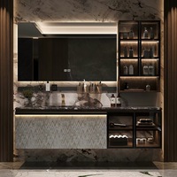 Kabinet Vanity Kamar Mandi Mewah dengan Cermin LED, Unit Vanity Gantung Dinding, Furnitur Kamar Mandi Modern untuk Rumah