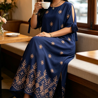 Nouvelle robe décontractée ample en dentelle 100 % coton, style rétro, longueur ras du sol, à motifs floraux, pour femmes du Moyen-Orient
