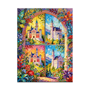 Kit de Peinture par Numéros Château de <span class=keywords><strong>Neuschwanstein</strong></span> avec Fenêtre à Quatre Grilles et Arche, Paysage Vibrant, Peinture à l'Huile Numérique DIY Songwoo - Product Image 2