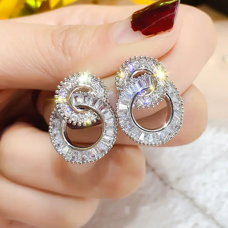 CAOSHI Circle Earrings for Women Wedding Jewelry Fashion 925 Plated Zircon ear stud New Designs