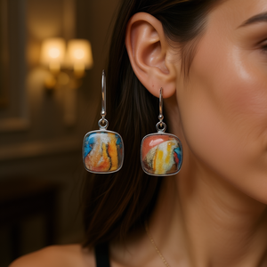 Boucles d'oreilles pendantes en argent 925 avec pierre naturelle pour femme, sertissage clos, usage quotidien, E4822 Blanc Champagne - Product Image 2