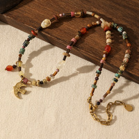 Collier fantaisie coloré en laiton plaqué or 18 carats avec perles en pierre naturelle faites à la main, breloques oiseaux, cadeau pour femme