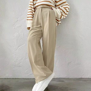 Pantalones Formales Elegantes y Transpirables de Cintura Alta para Mujer, Tejido de Sarga de Poliéster/Algodón Reciclable y Ecológico, Frente Plano para Oficina - Product Image 5