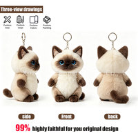 OEM ODM Gantungan Kunci Boneka Kucing Siam Kawaii Mata Biru Lucu Mirip Asli Lembut Berbulu Liontin Kucing Boneka Hiasan Tas