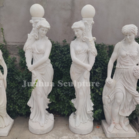 Statue de femme en pierre naturelle, sculpture occidentale de jeune fille en marbre avec panier de fleurs