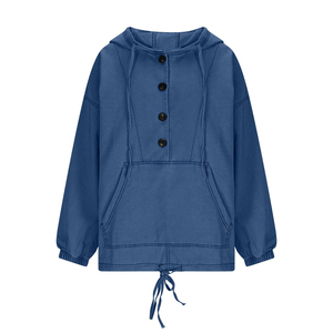 Sudadera con Capucha de Mezclilla para Mujer, Estilo Urbano Holgado, Sudadera con Capucha de Punto para Invierno, Logotipo Frontal ODM, Impermeable - Product Image 4