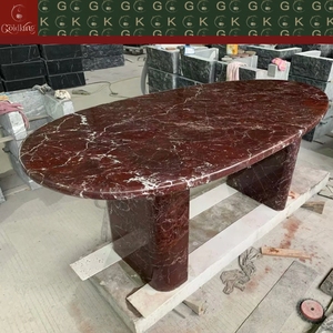 <span class=keywords><strong>โต๊ะ</strong></span>รับประทานอาหารหรูหรา GOLDKING รุ่น Rosso Levanto <span class=keywords><strong>หิน</strong></span>อ่อนสีแดงรูปวงรี ขา<span class=keywords><strong>หิน</strong></span>อ่อนแท้สองขา แบบคานไขว้ ผลิตโดยโรงงาน OEM ODM โดยตรง - Product Image 4