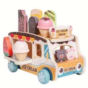 Carrito de venta de helados de madera simulados para niños, juguete educativo de rol para bebés, transfronterizo - Product Image 3